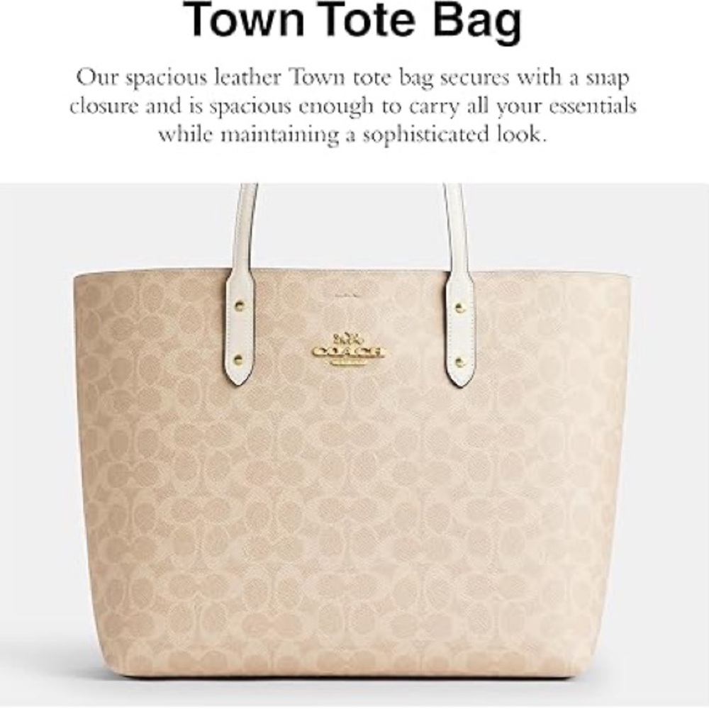 Coach Town Tote Bag In Signature Canvas Reversible NWT Light Khaki Chalk F76636 - Picture 4 of 7